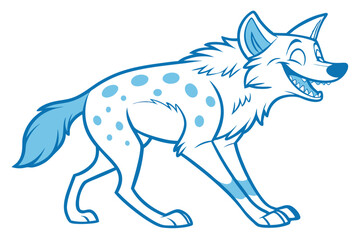 Playful Hyena Cartoon Mascot Character with Blue Spots Walking on White Background