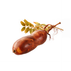 Fresh Tamarind Fruit with Leaf on White Background