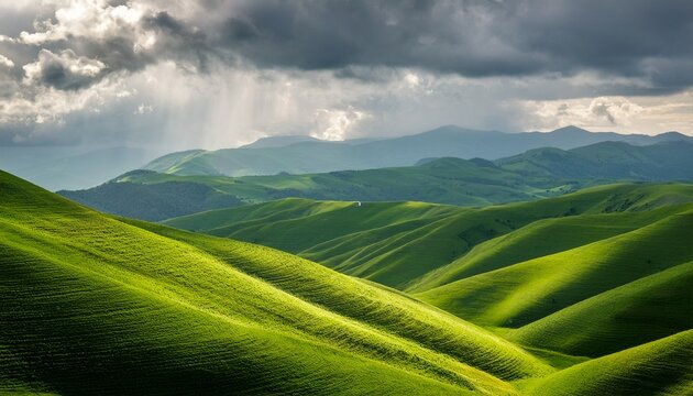 verdant rolling hills under a cloudy sky