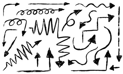 arrows set hand drawn sketch collection various directions сurved straight zigzag looped style arrow black ink isolated on transparent background for presentation infographic creative design