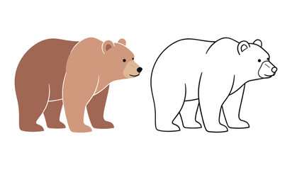 Brown bear illustration and outline side profile grizzly bear animal