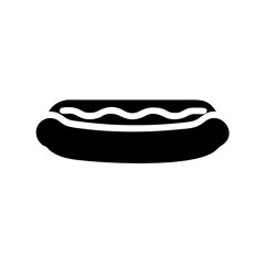 Stylized black and white hot dog with mustard illustration for commercial use