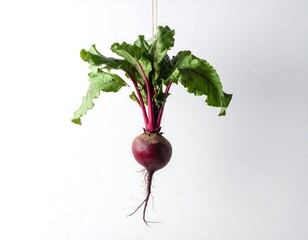Fresh beetroot hanging by string