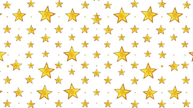 Festive golden stars twinkle and shine against a clean white background, creating a whical celestial pattern perfect for holiday projects and designs, a cheerful backdrop.