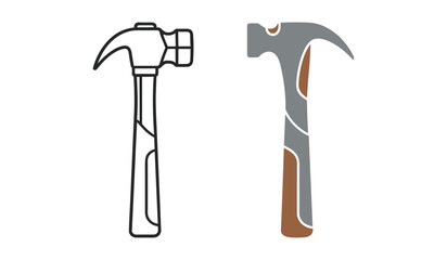 Outline and Solid Hammer Icons Side by Side on White Background tool construction