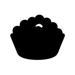 Black silhouette of a cupcake with a decorative top and wrapper shape