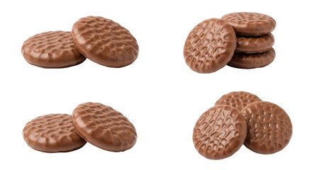 Isolated cookies with chocolate coating, sweet dessert for tea time or coffee break