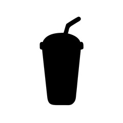Silhouette of a Disposable Cup with Lid and Straw for Cold Drinks
