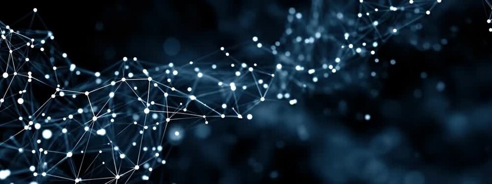 Abstract Digital Network Connections With Glowing Particles In Deep Blue Background For Futuristic Technology Visualization