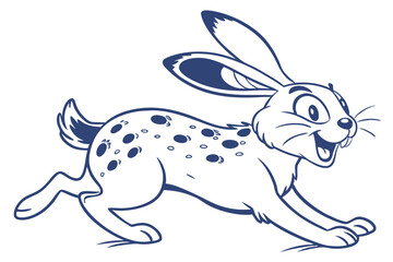 Running Hare with Blue Outline and Spotted Fur on White Ground