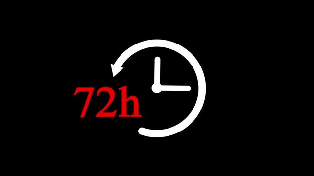 High-quality 72 hours stopwatch animation featuring abstract circular clock arrows, minimal countdown design, and time measurement icon.