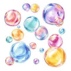 Vector illustration set, eps format, My Watercolor illustration, colorful Soap bubbles in flight, Set painting isolated on a white background, EPS painting design
