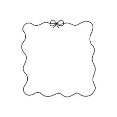 Whimsical wavy square frame with a delicate bow ribbon on top. Cute and coquette style, perfect for girly designs, packaging, invitations, or aesthetic social media content. Vector illustration