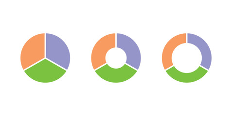 Set of three parts of circle. Pie chart with three same size sectors. Vector illustration isolated on white background.
