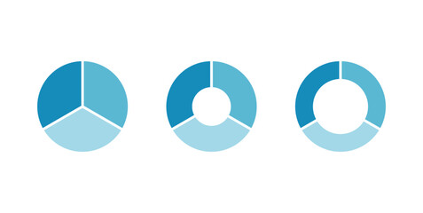 Set of three parts of circle. Pie chart with three same size sectors. Vector illustration isolated on white background.