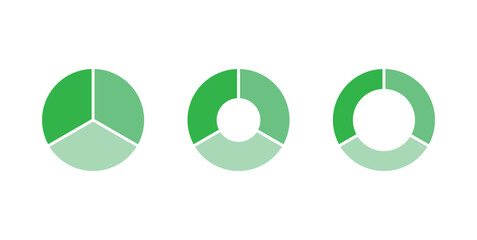 Set of three parts of circle. Pie chart with three same size sectors. Vector illustration isolated on white background.