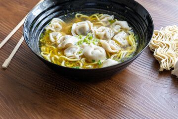 Close-Up of Wonton Soup with Ramen
