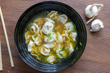 Close-Up of Wonton Soup with Ramen
