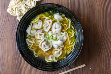 Close-Up of Wonton Soup with Ramen
