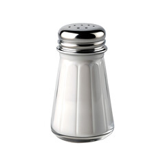 A glass salt shaker with a metal lid, isolated on transparent background