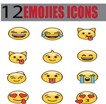 12 EMOJIES ICONS,ICONS,COLOUR ICONS,SET,SMILS,SYMBOL,SMILE,