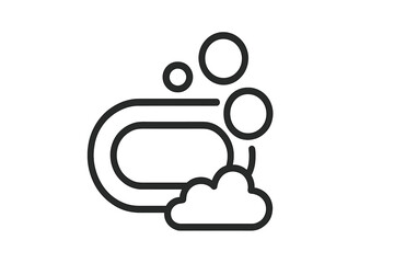 Soap bar line icon with foam and bubbles. Vector symbol of washing, hygiene, cleanliness. Personal body care, bathroom, and spa concept. Outline illustration for web, app, logo.