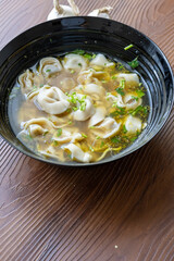 Close-Up of Wonton Soup with Ramen
