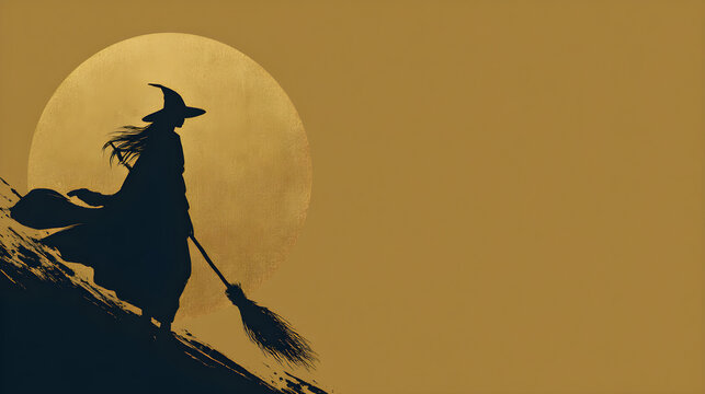 Witch broom silhouette abstract minimalism, golden ratio placement, monochrome scheme, matte vector