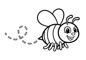 Cute Cartoon Bee with Cheerful Expression and Fun Motion Lines for Kids Coloring Pages