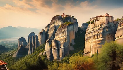 mysterious monasteries hanging over rocks of meteora greece most famous landmarks and beautiful places generative ai