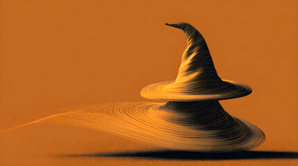 Witch hat vector silhouette, golden spiral composition, monochrome orange gradient, matte poster effect