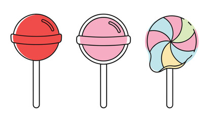 Three colorful lollipops on white background flat design candy sweet