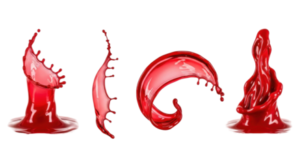 Isolated red liquid splash, close-up shot with interesting shapes and dynamic movement in studio