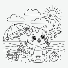 This coloring book features cats at the beach, playground, picnic, school, and holidays. Perfect for creative fun, stress relief, and developing fine motor skills in children ages 4-8.