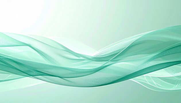 Abstract mint green gradient texture with translucent flowing waves, soft layering, and luminous depth.