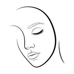 Minimalist woman face line art drawing elegant, simple, fashion illustration, beauty sketch, black and white continuous line artwork isolated on white background design.