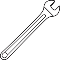 Vector line art of metal wrenches and spanners used for tightening bolts. EPS-ready for mechanical, industrial, and toolset design themes.