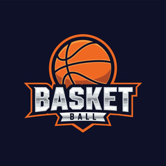 Vector art of a vibrant basketball logo featuring a stylized orange basketball and bold text, perfect for sports teams and branding initiatives
