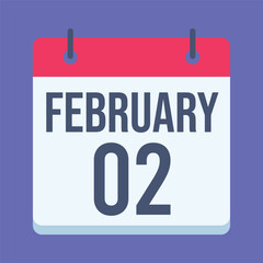 02 February Calendar. Blue Background. Isolated Vector Calendar.