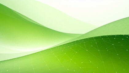 Abstract green gradient texture with flowing curves, geometric mesh overlay, and luminous depth.