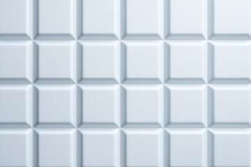 A minimal futuristic pattern of embossed white squares, viewed flat with glowing overexposed tones, shallow 2.5D depth.
