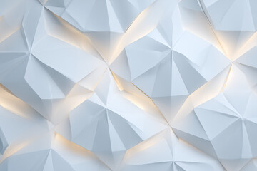 Polygon-inspired relief shapes in white, flat elevation with embossed 3D texture, bright overexposed futuristic effect.