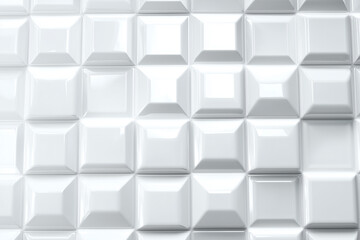 A minimal futuristic pattern of embossed white squares, viewed flat with glowing overexposed tones, shallow 2.5D depth.
