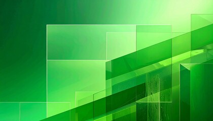Abstract green gradient with layered translucent rectangles and diagonal motion. Digital texture background.