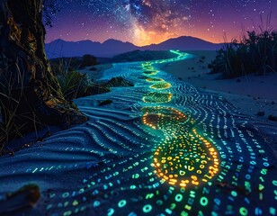 Desert Pathway Illuminated by Night Sky.
