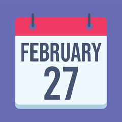 27 February Calendar. Blue Background. Isolated Vector Calendar.