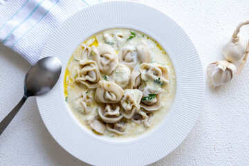 Close-Up of Shish Barak on a White Plate Traditional Lebanese Dish
