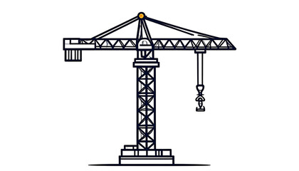 Dark blue silhouette of a construction crane, detailed with many small lights and components