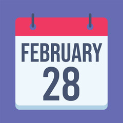 28 February Calendar. Blue Background. Isolated Vector Calendar.
