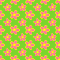 Vintage Pink Lime and Yellow Floral Seamless Repeat